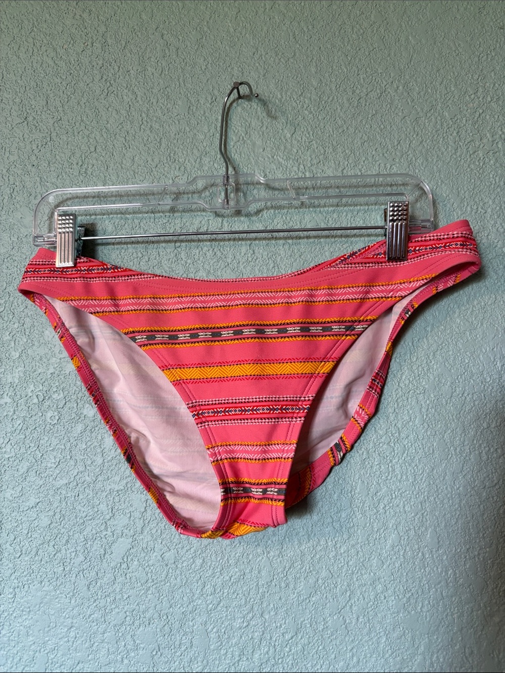 Patagonia Striped Pink Coral & Yellow Bikini Bottoms Women’s Large - Good